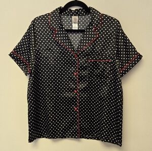 In Bloom Button Up Pajama top polka dot Black White M